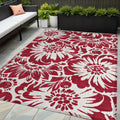 5 X 8 Burgundy and White Floral Washable Non Skid Indoor Outdoor Area Rug
