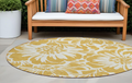 8 Round Gold and White Round Floral Washable Non Skid Indoor Outdoor Area Rug