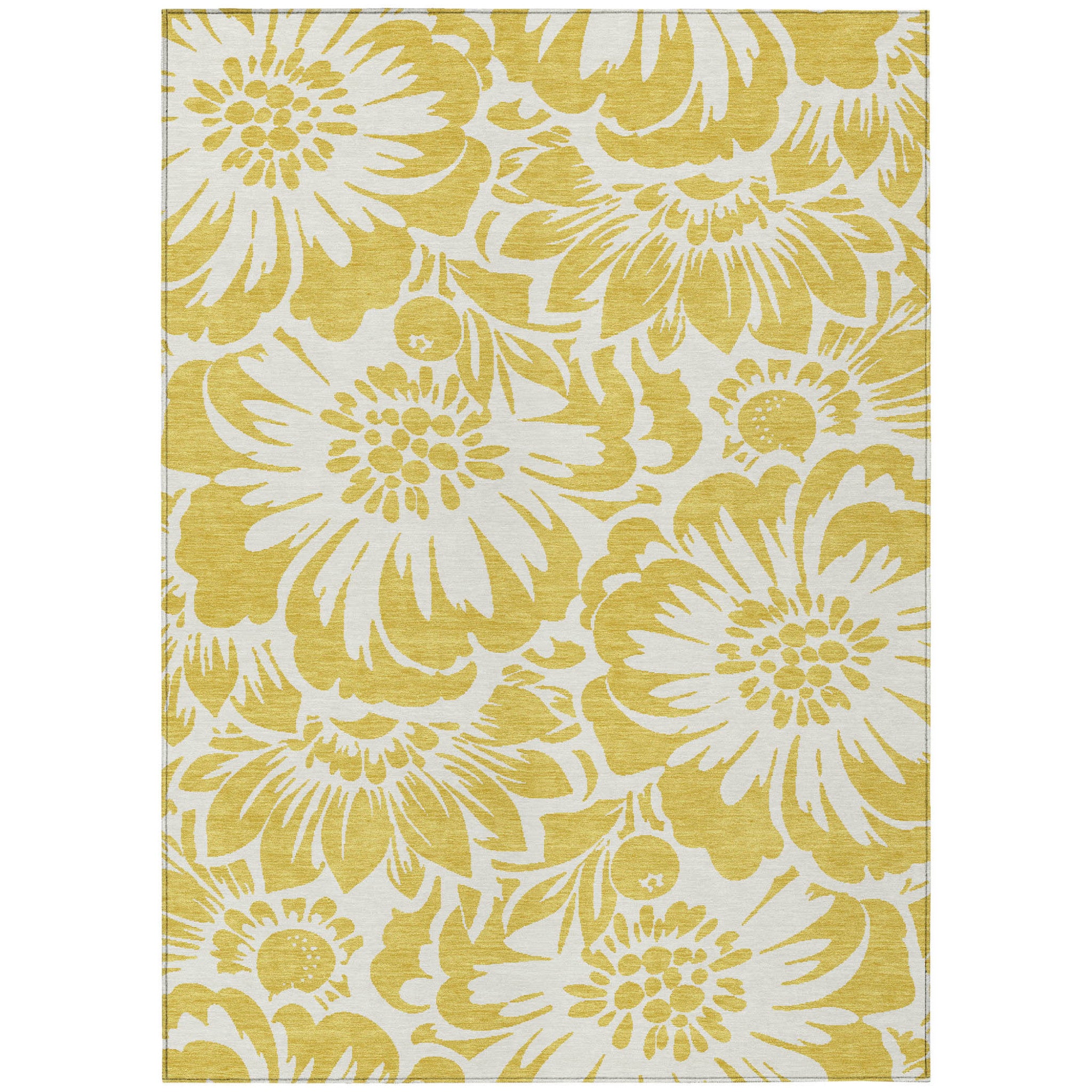 8 X 10 Gold Floral Washable Non Skid Indoor Outdoor Area Rug