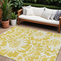 9 X 12 Gold and White Floral Washable Non Skid Indoor Outdoor Area Rug