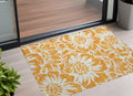 2 X 3 Orange and White Floral Washable Non Skid Indoor Outdoor Area Rug
