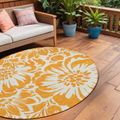 8 Round Orange and White Round Floral Washable Non Skid Indoor Outdoor Area Rug