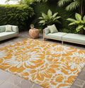 8 X 10 Orange and White Floral Washable Non Skid Indoor Outdoor Area Rug