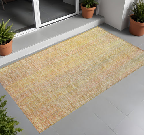 2 X 3 Yellow and Orange Striped Washable Non Skid Indoor Outdoor Area Rug