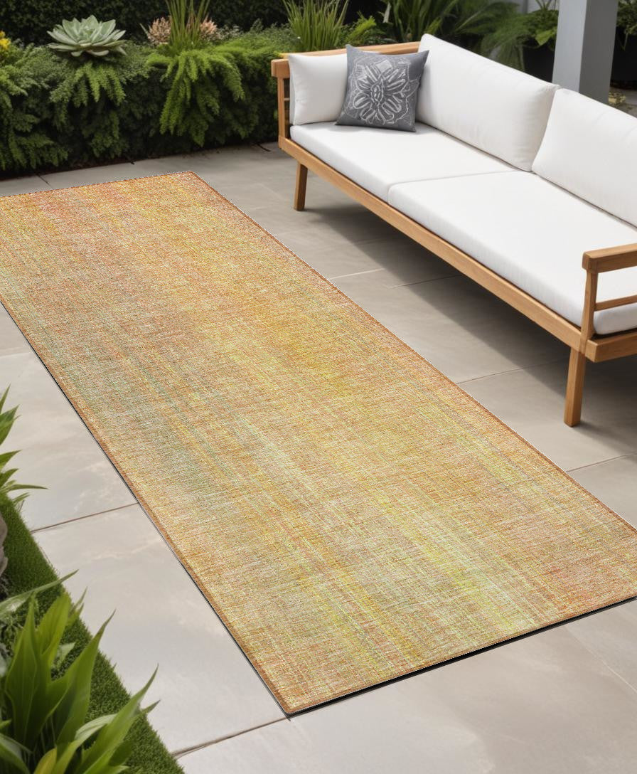 8 Runner Yellow and Orange Striped Washable Non Skid Indoor Outdoor Runner Rug