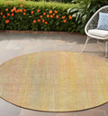 8 Round Yellow and Orange Round Striped Washable Non Skid Indoor Outdoor Area Rug
