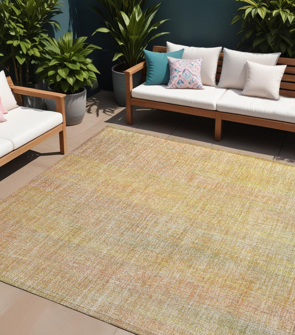 8 X 10 Yellow and Orange Striped Washable Non Skid Indoor Outdoor Area Rug