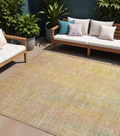 9 X 12 Yellow and Orange Striped Washable Non Skid Indoor Outdoor Area Rug