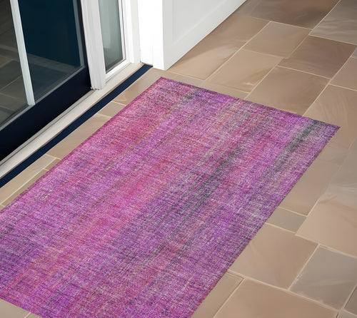 2 X 3 Lilac Striped Washable Non Skid Indoor Outdoor Area Rug