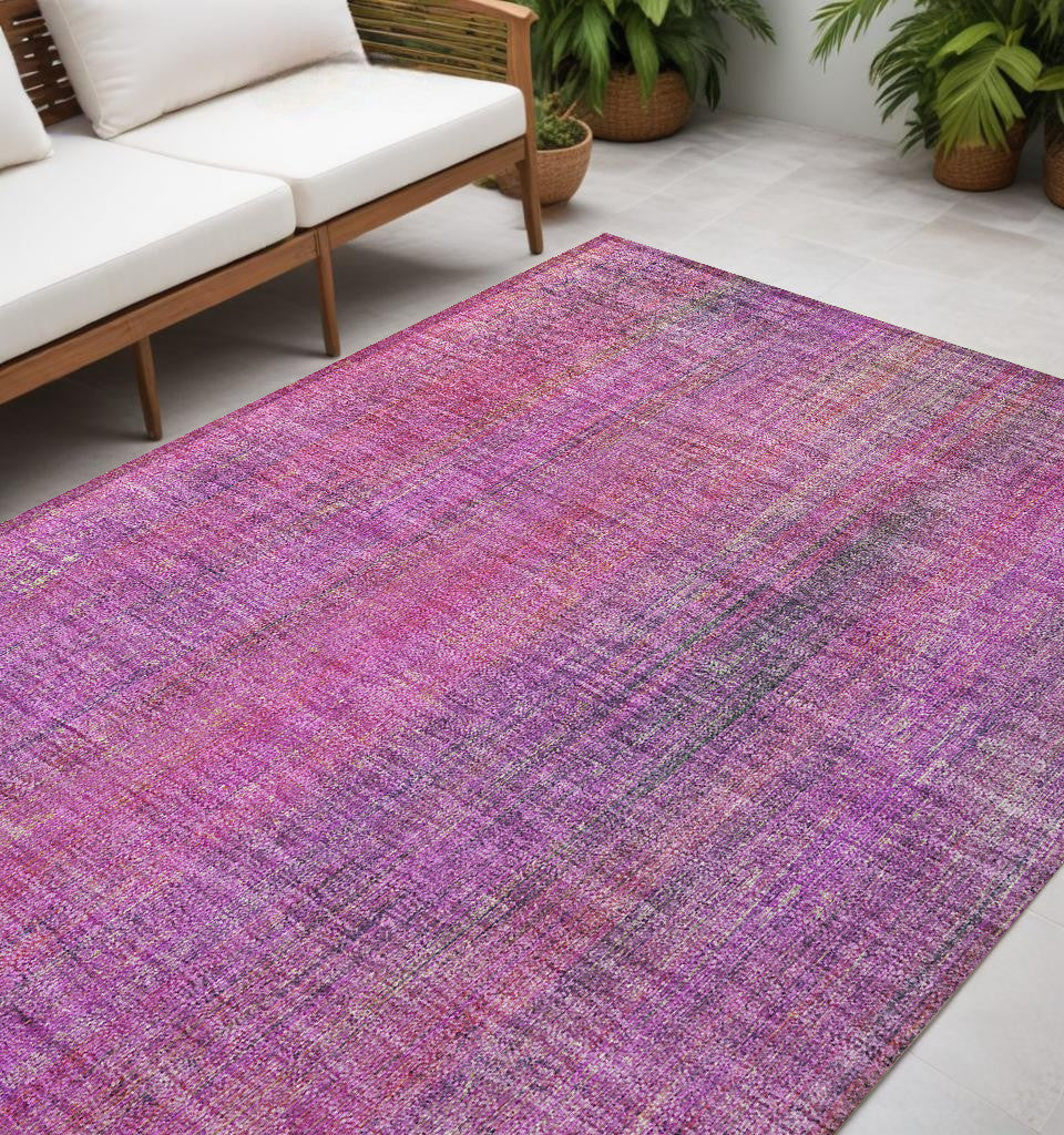 5 X 8 Lilac Striped Washable Non Skid Indoor Outdoor Area Rug