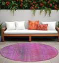 8 Round Lilac Round Striped Washable Non Skid Indoor Outdoor Area Rug