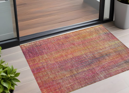 2 X 3 Red and Orange Striped Washable Non Skid Indoor Outdoor Area Rug