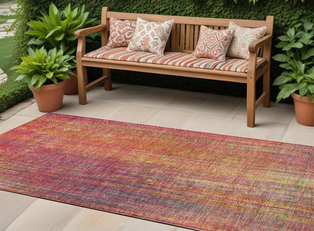 8 Runner Red and Orange Striped Washable Non Skid Indoor Outdoor Runner Rug