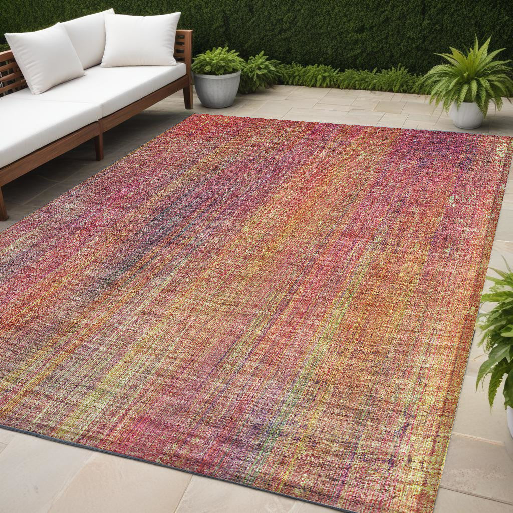 5 X 8 Red and Orange Striped Washable Non Skid Indoor Outdoor Area Rug