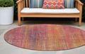 8 Round Red and Orange Round Striped Washable Non Skid Indoor Outdoor Area Rug