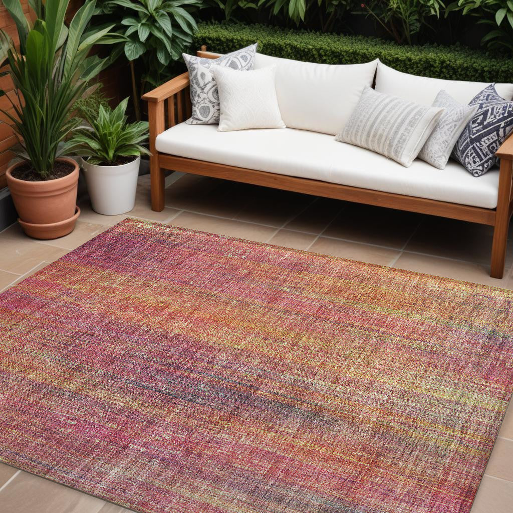 9 X 12 Red and Orange Striped Washable Non Skid Indoor Outdoor Area Rug