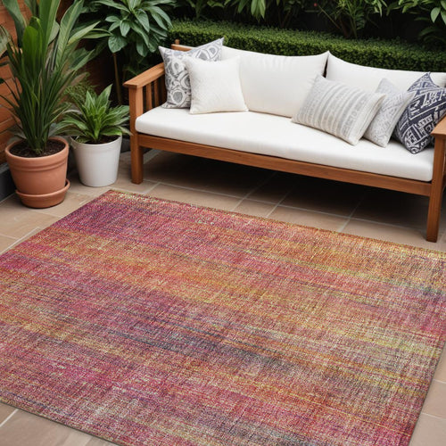 10 X 14 Red and Orange Striped Washable Non Skid Indoor Outdoor Area Rug