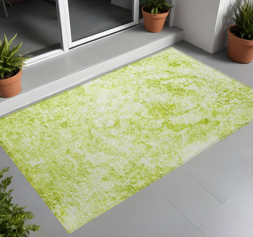 2 X 3 Lime Green Abstract Washable Non Skid Indoor Outdoor Area Rug