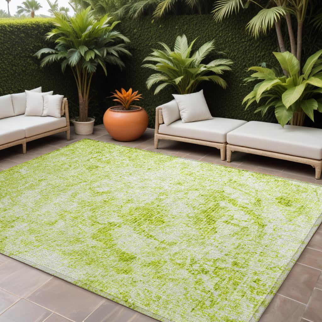 9 X 12 Lime Green Abstract Washable Non Skid Indoor Outdoor Area Rug