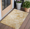 2 X 3 Cream and Gold Abstract Washable Non Skid Indoor Outdoor Area Rug