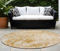 8 Round Cream and Gold Round Abstract Washable Non Skid Indoor Outdoor Area Rug