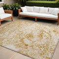 10 X 14 Cream and Gold Abstract Washable Non Skid Indoor Outdoor Area Rug