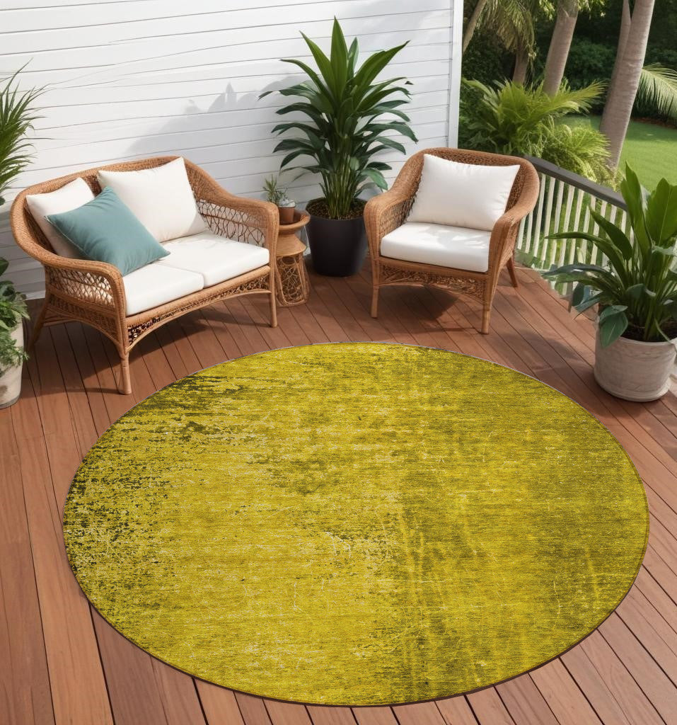 8 Round Gold Round Abstract Washable Non Skid Indoor Outdoor Area Rug