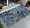 2 X 3 Blue and Dark Blue Floral Washable Non Skid Indoor Outdoor Area Rug