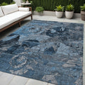 5 X 8 Blue and Dark Blue Floral Washable Non Skid Indoor Outdoor Area Rug