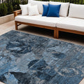 9 X 12 Blue and Dark Blue Floral Washable Non Skid Indoor Outdoor Area Rug