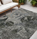 5 X 8 Gray Dark Green and Black Floral Washable Non Skid Indoor Outdoor Area Rug