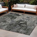 9 X 12 Gray Dark Green and Black Floral Washable Non Skid Indoor Outdoor Area Rug