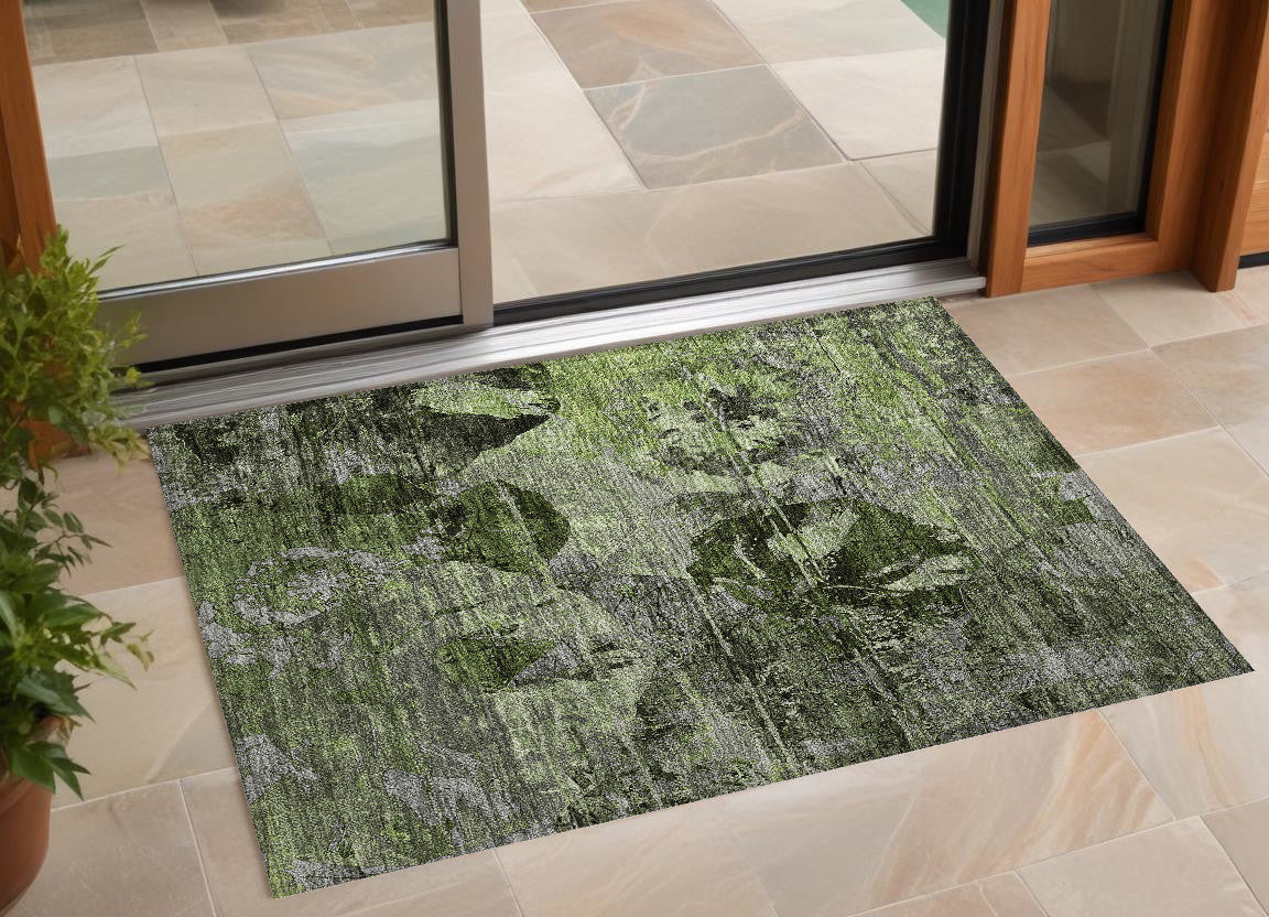 2 X 3 Green and Gray Floral Washable Non Skid Indoor Outdoor Area Rug