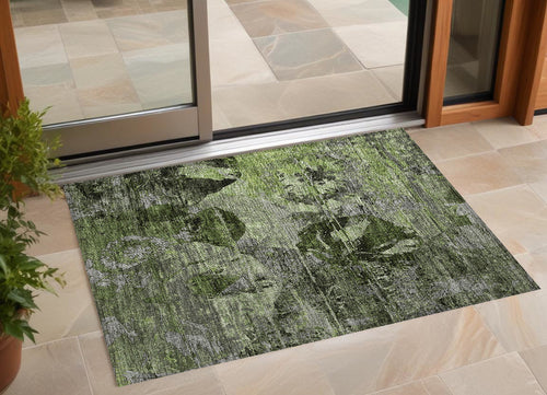 2 X 3 Green and Gray Floral Washable Non Skid Indoor Outdoor Area Rug