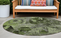 8 Round Green and Gray Round Floral Washable Non Skid Indoor Outdoor Area Rug