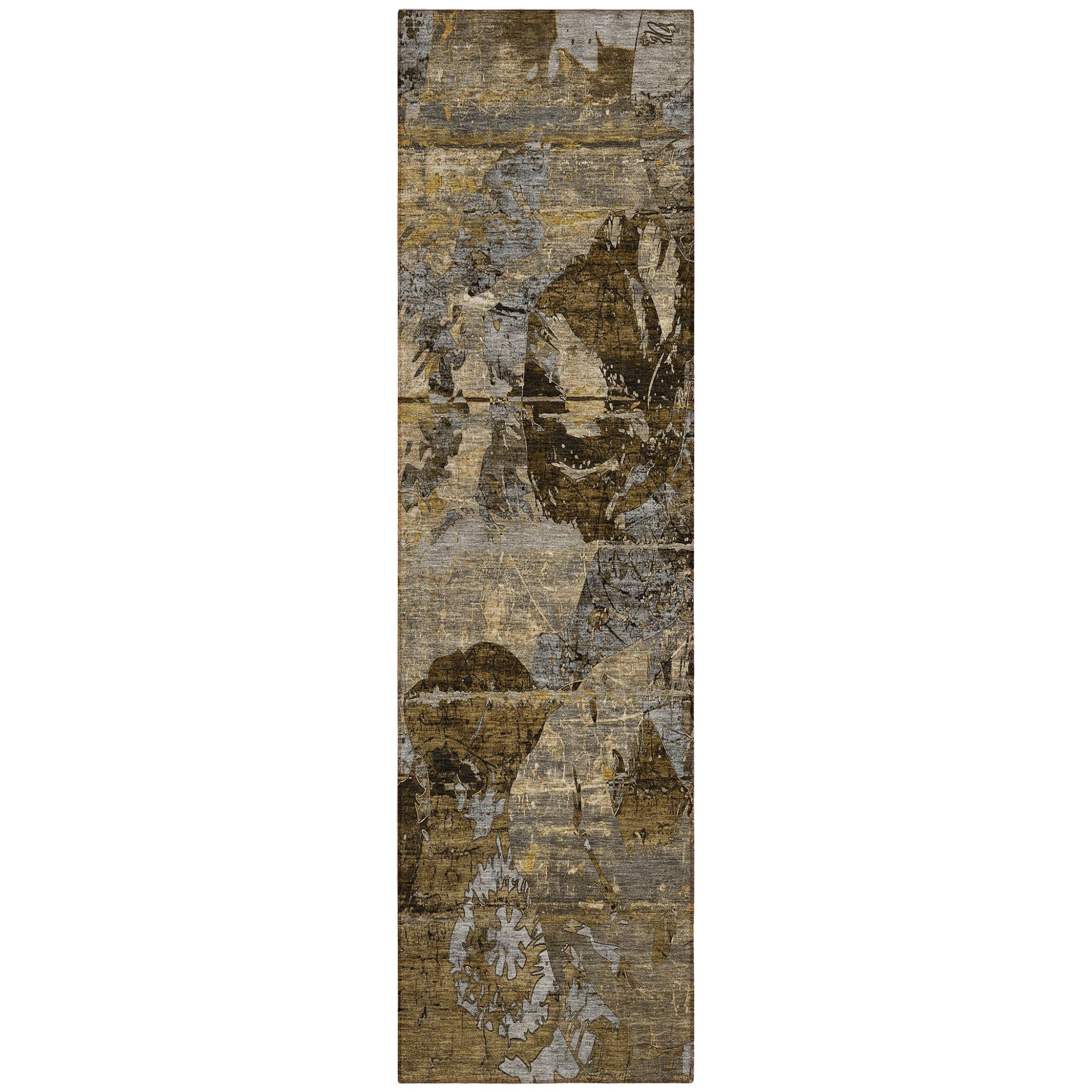 8 Runner Brown Terracotta and Gray Floral Washable Non Skid Indoor Outdoor Runner Rug