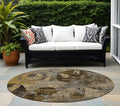 8 Round Brown Terracotta and Gray Round Floral Washable Non Skid Indoor Outdoor Area Rug