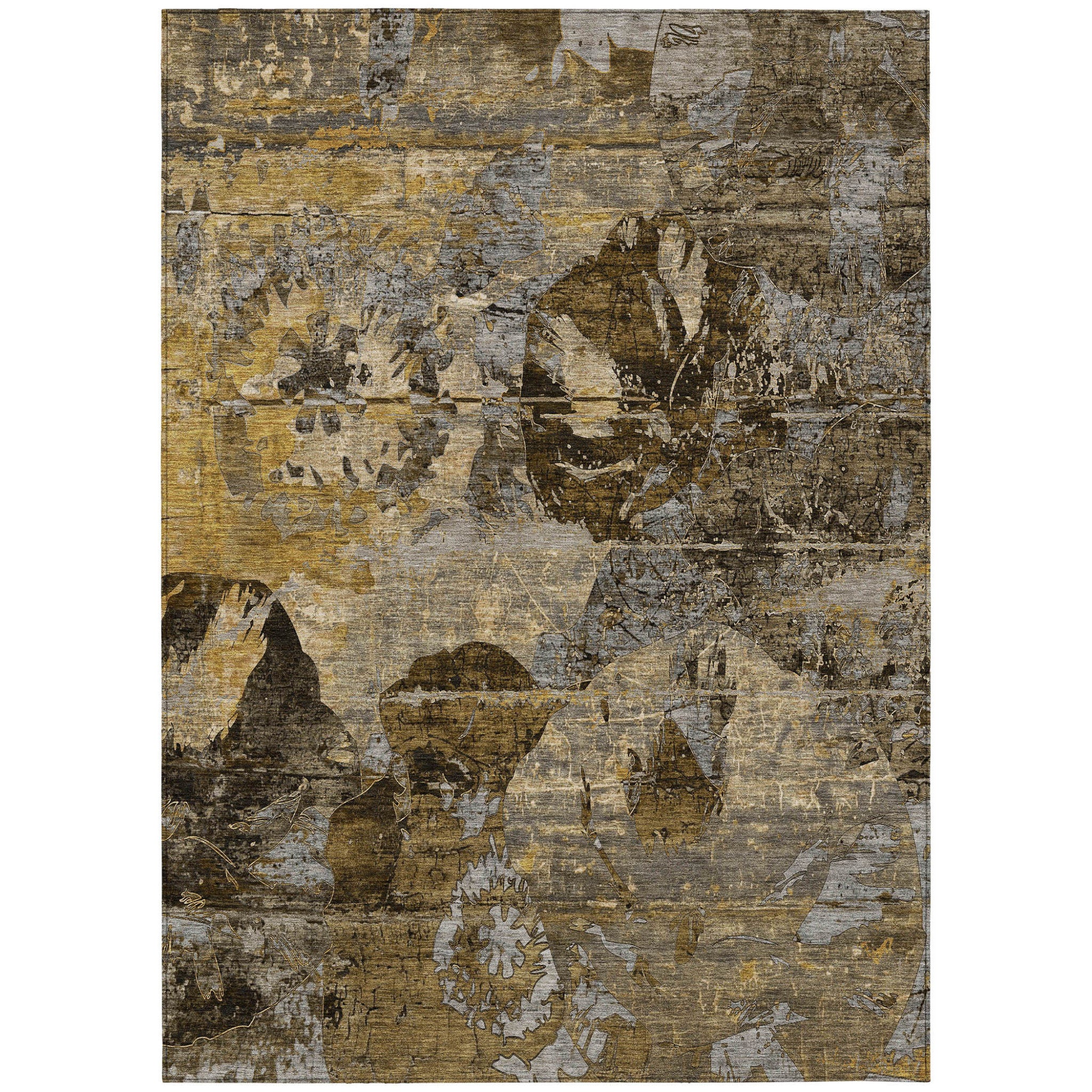 10 X 14 Brown Terracotta and Gray Floral Washable Non Skid Indoor Outdoor Area Rug