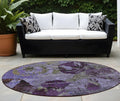 8 Round Purple and Green Round Floral Washable Non Skid Indoor Outdoor Area Rug