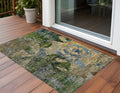3 X 5 Taupe Blue and Green Floral Washable Non Skid Indoor Outdoor Area Rug