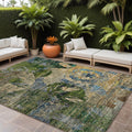 9 X 12 Taupe Blue and Green Floral Washable Non Skid Indoor Outdoor Area Rug