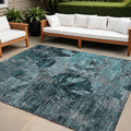10 X 14 Teal and Gray Floral Washable Non Skid Indoor Outdoor Area Rug