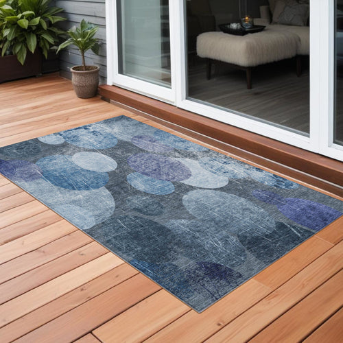 2 X 3 Gray and Blue Abstract Washable Non Skid Indoor Outdoor Area Rug