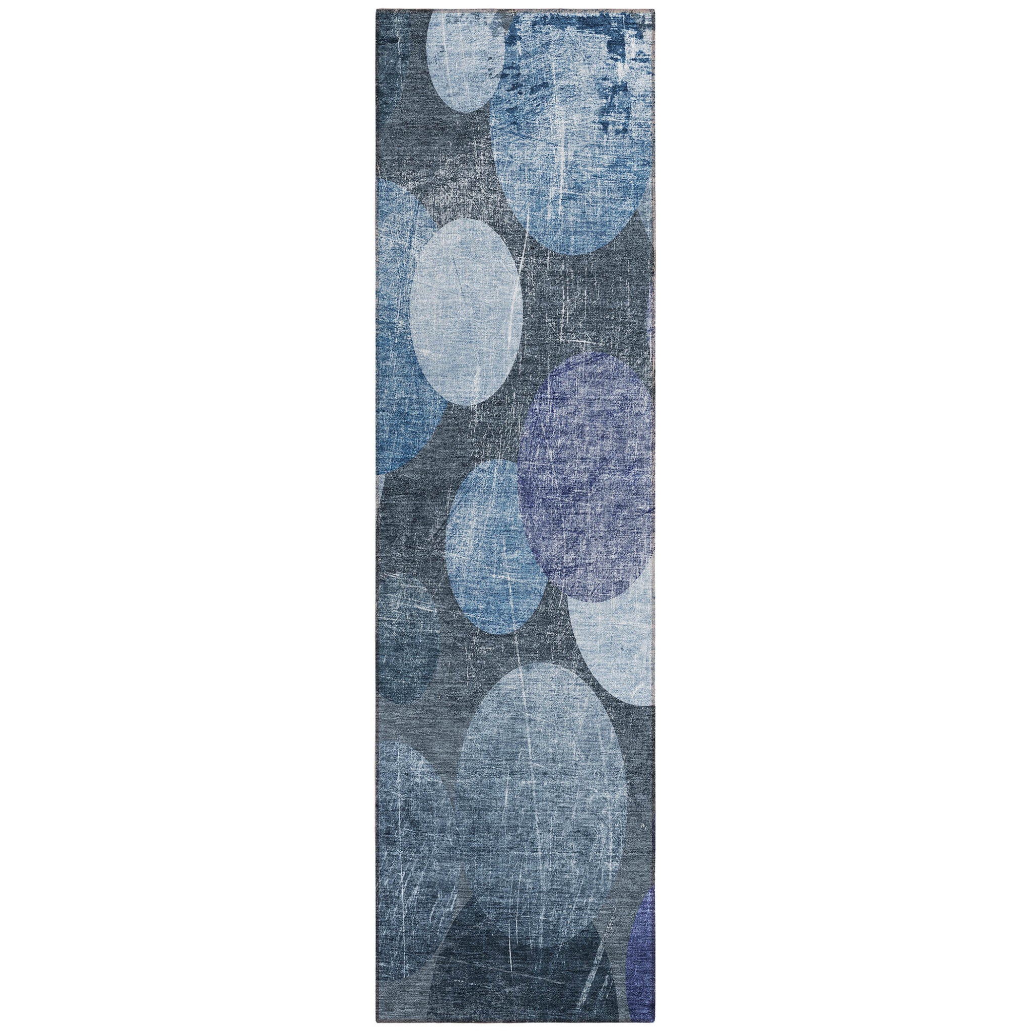 8 Runner Gray and Blue Abstract Washable Non Skid Indoor Outdoor Runner Rug