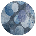 8 Round Gray and Blue Round Abstract Washable Non Skid Indoor Outdoor Area Rug