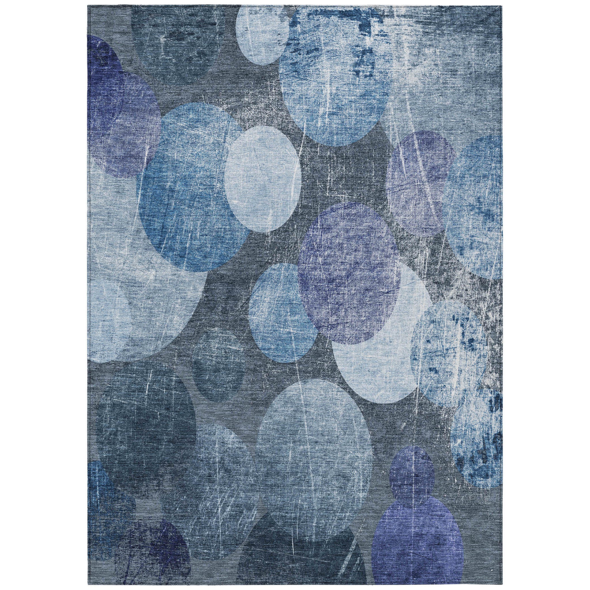 9 X 12 Gray and Blue Abstract Washable Non Skid Indoor Outdoor Area Rug