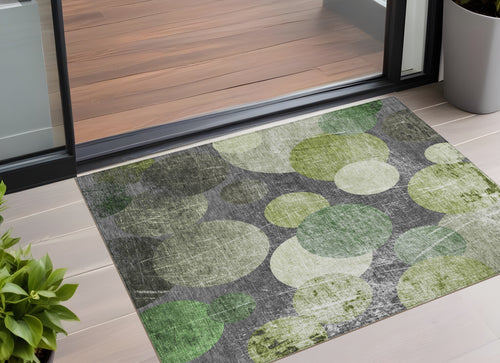 2 X 3 Green and Gray Abstract Washable Non Skid Indoor Outdoor Area Rug
