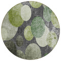 8 Round Green and Gray Round Abstract Washable Non Skid Indoor Outdoor Area Rug