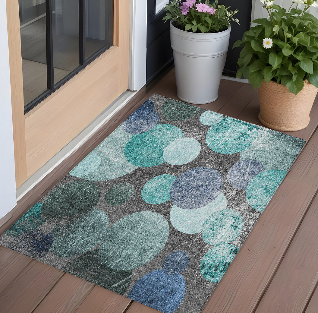 2 X 3 Gray Blue and Purple Abstract Washable Non Skid Indoor Outdoor Area Rug
