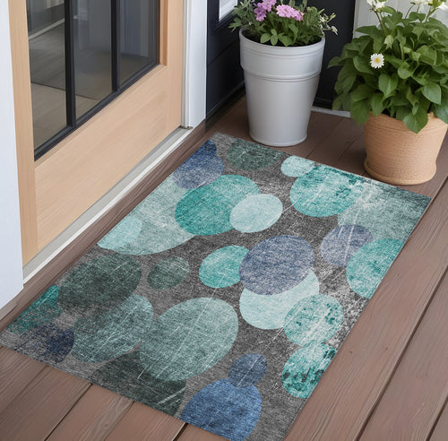 2 X 3 Gray Blue and Purple Abstract Washable Non Skid Indoor Outdoor Area Rug